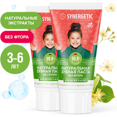 Зубная паста детская SYNERGETIC Клубничка и банан натуральная, от 3 до 6 лет, 50 г х 2 шт