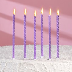 Свечи для торта "Классические" с подставкой, 13 см, 6 шт, сиреневые No Brand