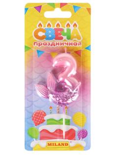 Свеча для торта Русалка, розовая Цифра 3 Miland