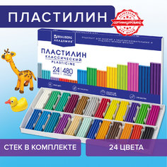 Пластилин классический Brauberg Академия Классическая, 880561, 24 цв, 480г, стек