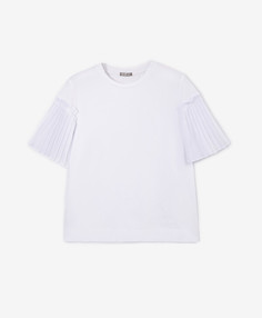 Блузка трикотажная с коротким рукавом с отделкой из шифона белая Gulliver (122)