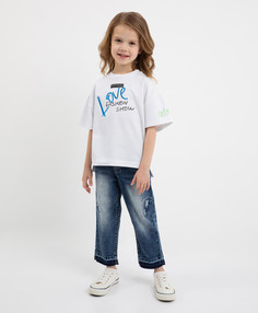 Джинсы с варкой потертостями повреждениями имитацией распоротых швов синие Gulliver (110)