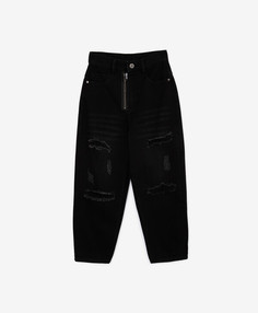 Джинсы с варкой потертостями и повреждениями черные для мальчика Gulliver (146)