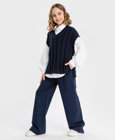 Брюки палаццо с защипами синие Button Blue (152)