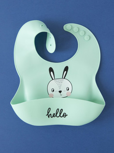 Нагрудник детский Baby Nice c кармашком силикон 31х23 Зайка бирюзовый