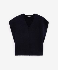 Жилет вязаный прямой свободной формы со спущенным плечом синий для девочки Gulliver (158)
