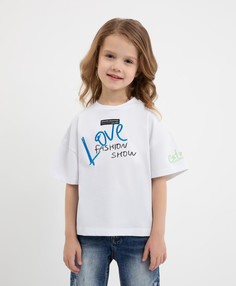 Футболка силуэта оверсайз с вышивкой белая для девочки Gulliver (116)