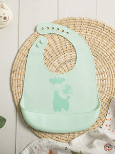 Нагрудник для кормления силиконовый Baby Nice Жирафик мятный 21х28