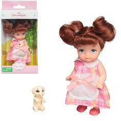 Кукла-мини Baby Ardana серия Питомец шатенка с хвостиками с бежевым щенком 11 см Junfa Toys