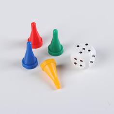 Набор для настольных игр: кубик 1.5х1.5 см конусные фишки, 1.2х2.3 см(3 шт.) Гелий
