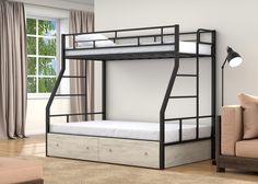 Двухъярусная кровать 4 сезона 90x190 Раута Твист Черный ящики Дуб крафт белый