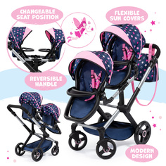 Коляска для двух кукол Bayer Design Xeo Twin сине-розовая с Феями и звездочками