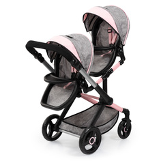 Коляска для двух кукол Bayer Design Xeo Twin серо-розовая