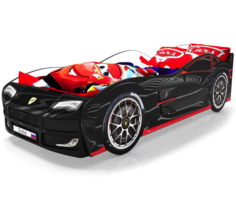 Кровать-машина Турбо Черный Турбо, С подсветкой дна Киндер