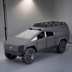 Машинка металлическая модель Tesla Cybertrack RV Camping с мотоциклом CZ170A Черный Che Zhi