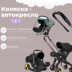Коляска 3 в 1 автокресло Doona, Nitro Black Накладка на ручку Черная Дождевик прозрачный