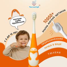 Зубная щетка Чистый Зуб SEAL, оранжевый, для детей 2+ лет, 1 шт