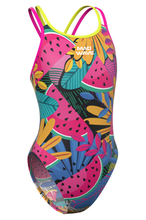 Купальник слитный детский Mad Wave Crossback junior anti-chlor D5, разноцветный, 146