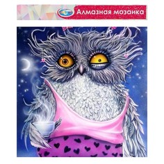Алмазная мозаика без подрамника, частич заполнение «Сова невыспавшаяся» 40x50см+наклейка No Brand