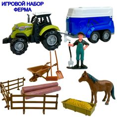 Игровой набор Huanzhi Toys Ферма, трактор, подсветка, звук мотора, фигурка лошадка