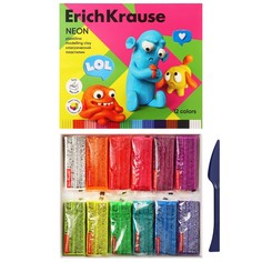 Пластилин ErichKrause Jolly Friends Neon со стеком 12 цветов 216 г