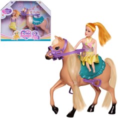 Игровой набор ABtoys Моя лошадка Лошадка с бирюзовым седлом и куколка PT-01457/бирюзовое