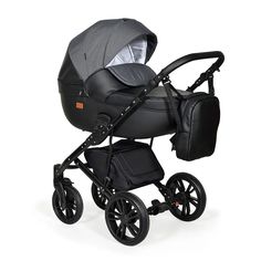 Коляска 2в1 Indigo MIO Mi 07 (черная кожа+черный узор) No Brand