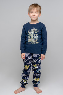 Пижама детская CROCKID К 1044, индиго,цветные динозавры, темно-синий, 92