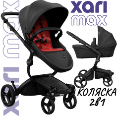 Коляска 2 в 1Mima Xari Max Black с матрасиком Ruby Red Красный на черном шасси