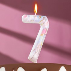 Свеча в торт "Белый мрамор", цифра "7", ГИГАНТ, 12,5 см Страна Карнавалия