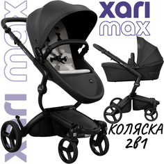 Коляска 2 в 1Mima Xari Max Black с матрасиком Stone White Белый на черном шасси