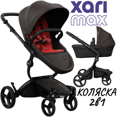 Коляска 2в1 Mima Xari Max Chocolate Brown с матрасиками Ruby Red Красный на черном шасси