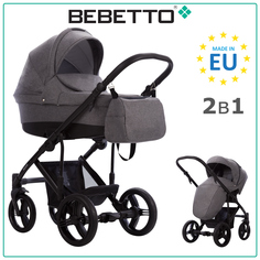 Коляска детская Bebetto 2 в 1 Tiger LUX LJ195, серый, рама черная, 0+