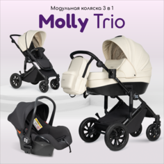 Коляска 3в1 Farfello модульная для новорожденных Molly Trio Pearl PU, Жемчужный MT-5