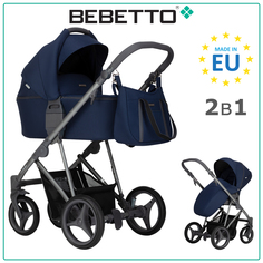 Коляска 2 в 1 Bebetto Flavio 02, темно-синий, рама графит