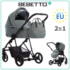 Детская коляска 2 в 1 Bebetto Yoddi 01, серо-мятный, рама черная