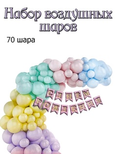 Набор шаров Пастель 201627237, 70 шт + гирлянда с днем рождения No Brand