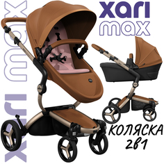 Коляска 2в1 Mima Xari Max Camel с матрасиками Rose Pink Розовый на шасси шампань