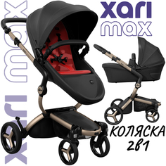 Коляска 2в1 Mima Xari Max Black с матрасиком Ruby Red Красный на шасси шампань