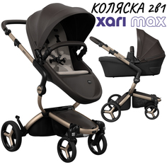 Коляска 2в1 Mima Xari Max Chocolate Brown с матрасами Sandy Beige Бежевый на шасси шампан