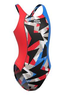 Купальник слитный детский Mad Wave Salut junior PBT H3, красный; синий, 134