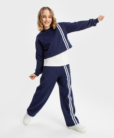 Брюки широкие с лампасами синие Button Blue (164)