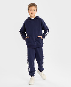 Толстовка нераспашная с сине-белыми лампасами синяя Button Blue (164)