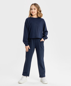 Брюки свободного кроя с накладными карманами синие Button Blue (152)