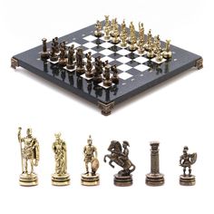 Шахматный набор Римляне доска 28х28 см мрамор фигуры цвет бронза-золото Уральский сувенир