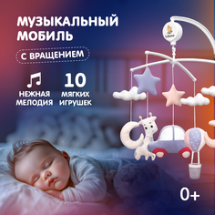 Музыкальный мобиль карусель для новорожденных Peakvil в кроватку Облачка