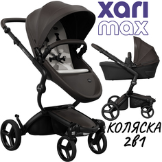 Коляска 2в1 Mima Xari Max Chocolate Brown с матрасиками Stone White Белый на черном шасси