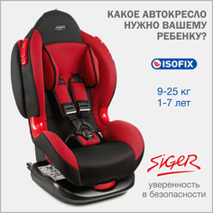 Автокресло детское Siger Кокон IsoFix, 9-25 кг, красное