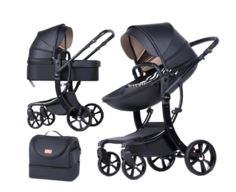 Коляска - трансформер 2в1 Luxmom 608-2 черная экокожа