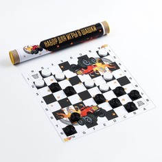 Время игры Шашки с виниловым полем "Машинка", поле 30 х 30 см, d-3 см, h-0,9 см